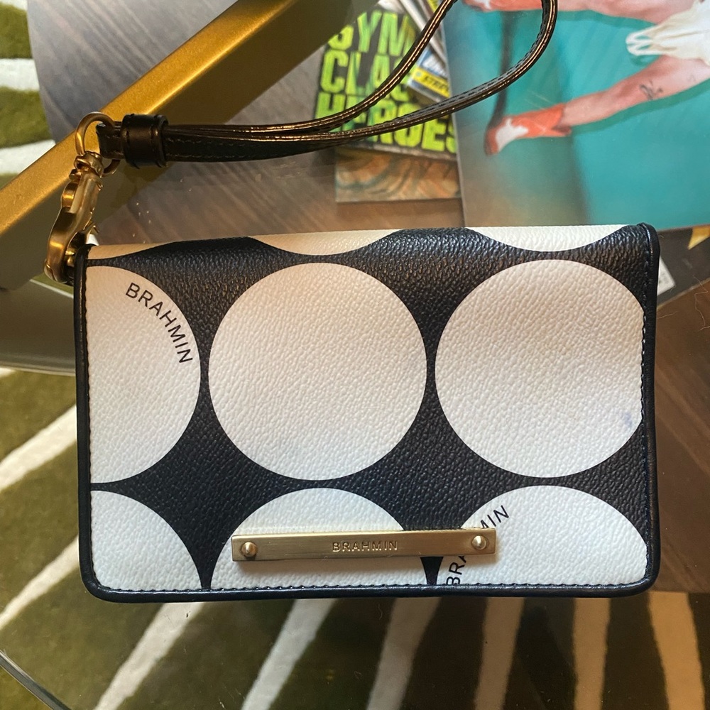 Brahmin Black and White Wallet / Wristlet with Hand Strap Like New